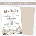 front and back of lets gather thanksgiving dinner invitations with white pumpkins
